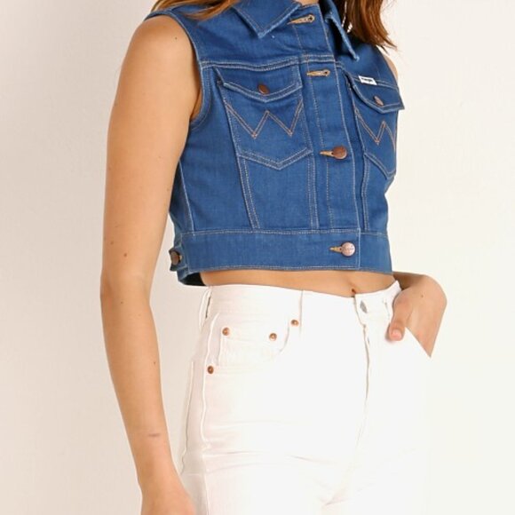 Wrangler Cropped Denim Vest 💙 Western Americana • Y2K Revival - Picture 2 of 7